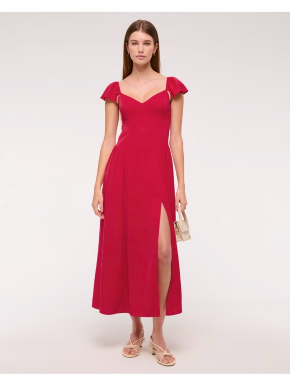 Red flutter sleeve Midi Dress